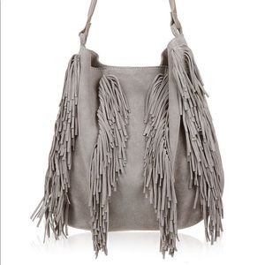 Nude Leather Fringed Hobo Tote Bag